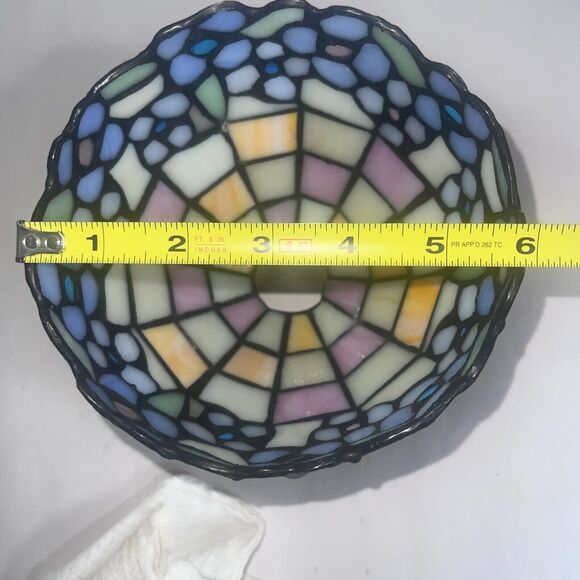 VTG Small Tiffany Style Stained Mosaic Glass Leaded Lamp Shade Slag Jeweled 6” - Picture 8 of 9